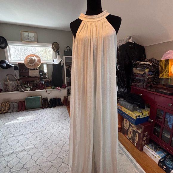 MSK
High-Neck Sparkle-Mesh Wide-Leg Jumpsuit Sz Large - Picture 2 of 10